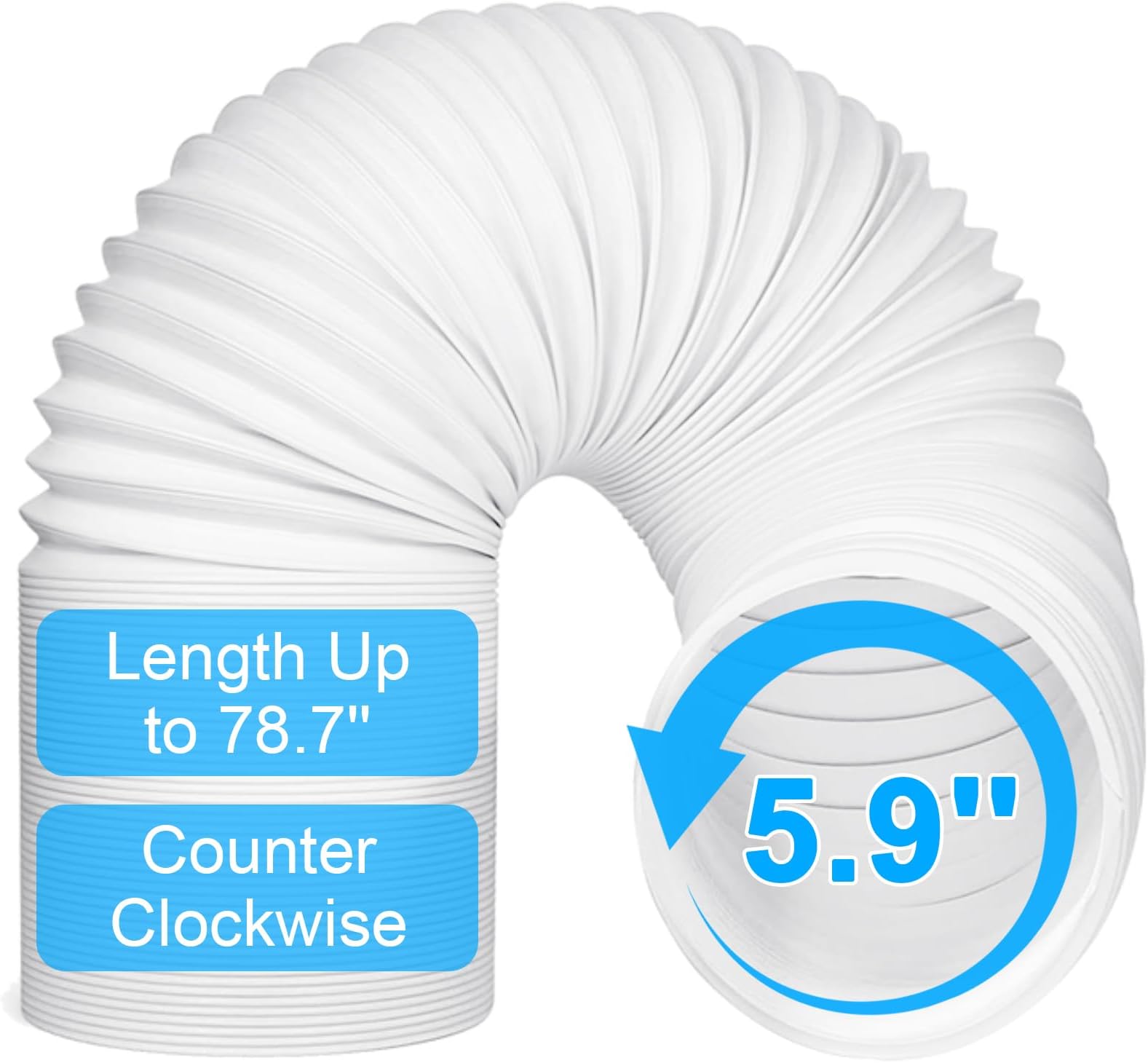 Ninonly 5.9 Inch Portable Air Conditioner Hose - Portable AC Hose with 79"" Length Anti-Clockwise Thread, Universal AC Exhaust Hose Air Conditioner Parts Accessories, White