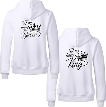 King Queen Couple Hoodie Sweatshirt for Husband Wife Him&Her Valentine Day Anniversary Long Sleeves 1 Piece