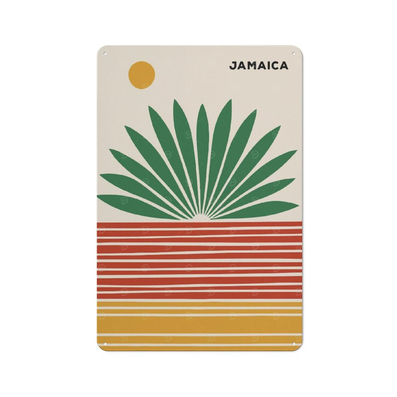 Jamaica Palm Sunset Retro Metal Wall Decor 30x20cm, Vintage Metal Sign for Cafe, Pub, Workshop Or Home Bar