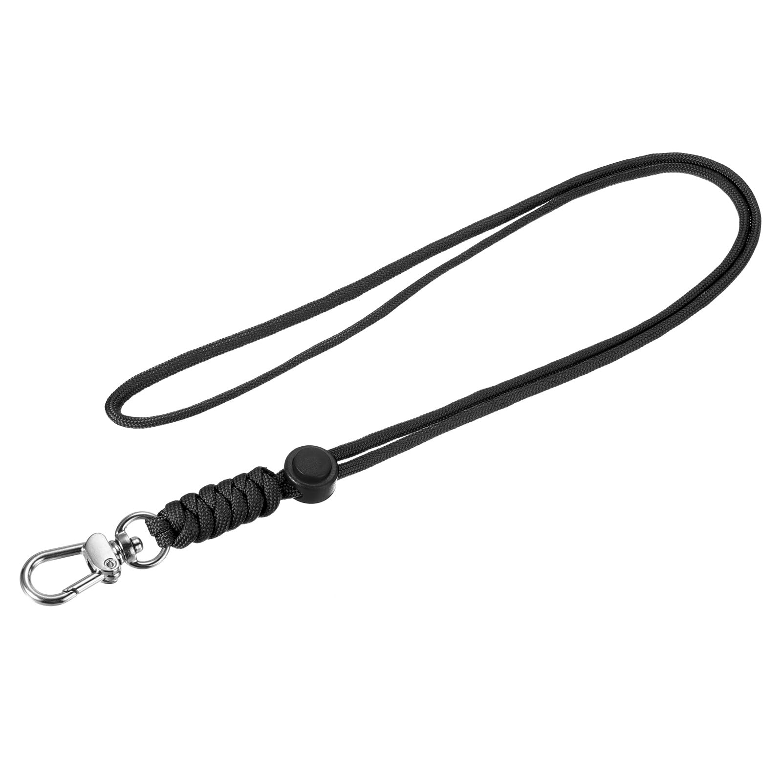 YOKIVE 1 Pcs Paracord Lanyard with Clasps, Necklace Keychain Cord Metal Hooks Straps, Black, 19 Inch