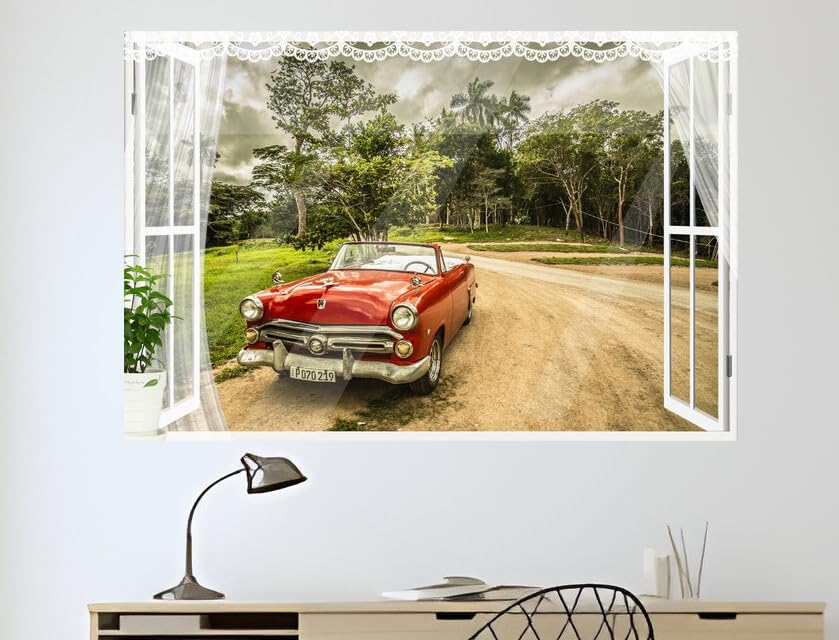JVERF - JZZB35400 Oldtimer Car Old Car Convertible| Self-Adhesive Open Window Wall Sticker