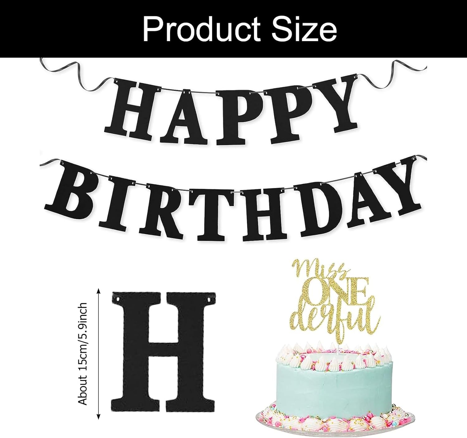 1pcs Happy Birthday Banner, Glitter Black Birthday Decoration Party Supplies, Shiny Birthday Banner Party Decorations for Home or Garden Birthday Party Bunting (Black)