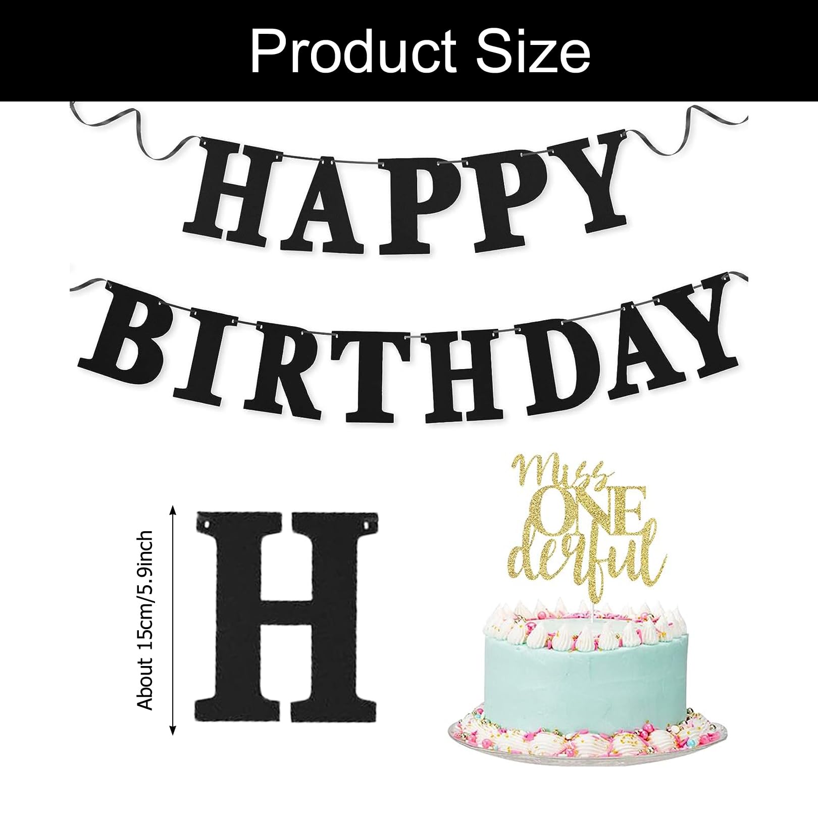 Glitzer Happy Birthday Wimpelkette – 13 Buchstaben Auf Karton, Schwarz-gold, 15 Cm Hoch, Für Jede Party