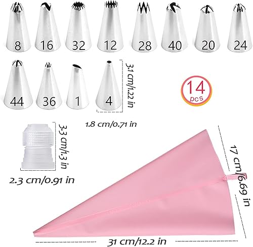 Miniatura 3 de BHAGJI Kit de 14 piezas de suministros de decoración con bolsas de repostería, bolsas de silicona para tuberías, bolsas reutilizables y puntas para