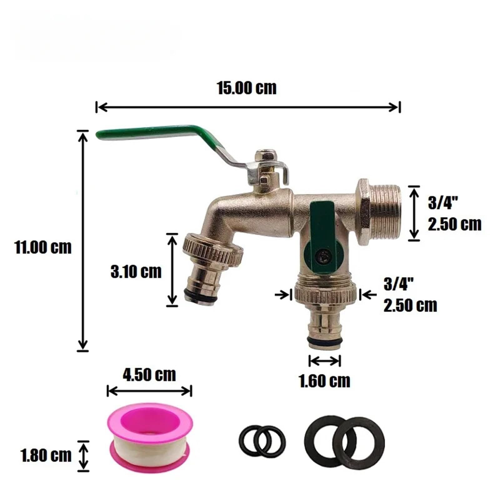 Rubinetto Giardino Rubinetto da Giardino 3/4 in Lega di Zinco con Rubinetto a Doppio nipplo con Un Ingresso e Due uscite