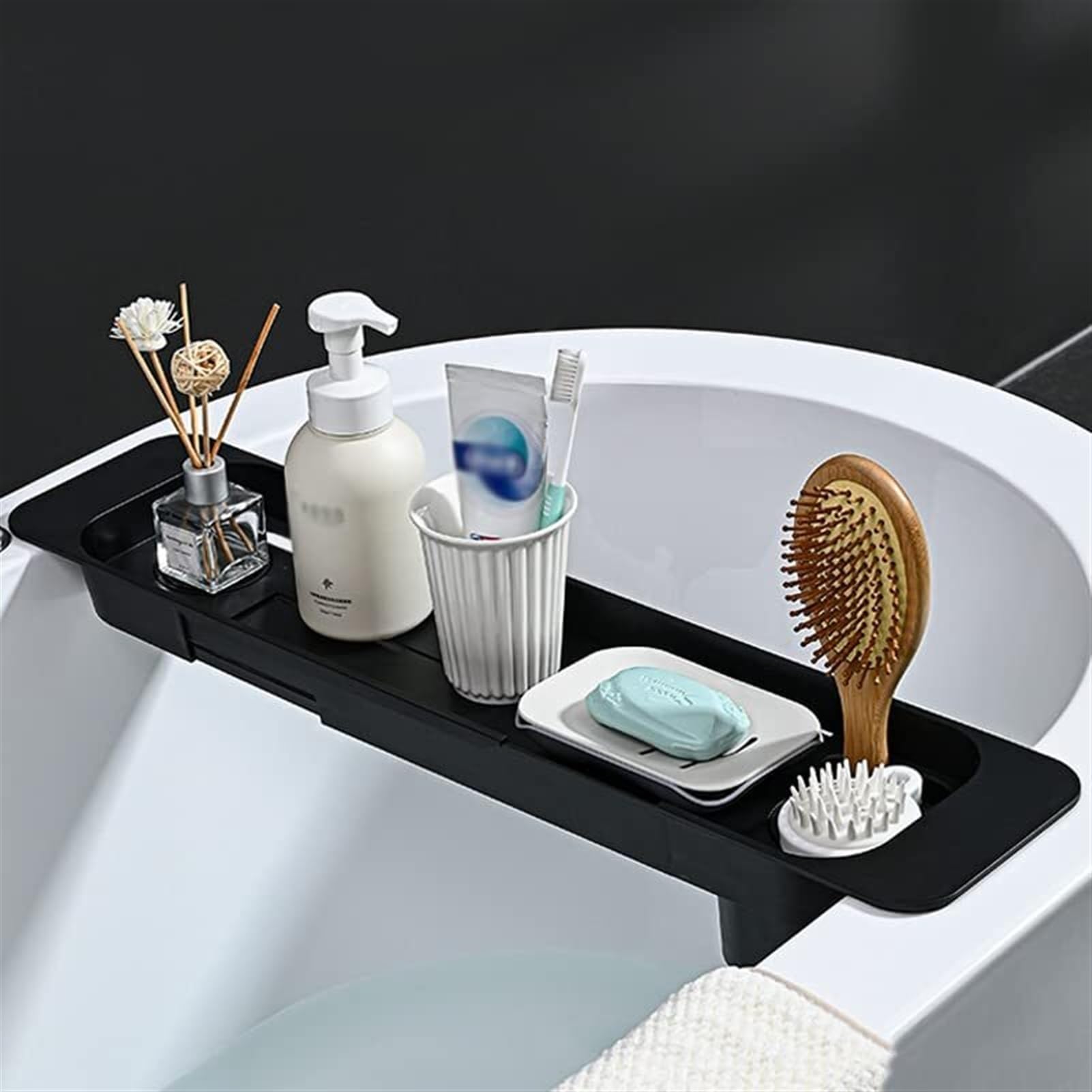 Bandejas para bañera, Estante expandible para baño, Bandeja Ajustable de plástico para bañera, Soporte Multifuncional para bañera, Estante de Almacenamiento para jabones y Toallas