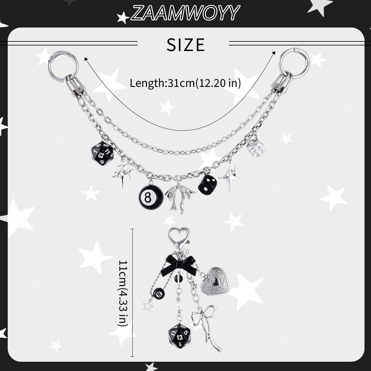 2 Pcs Bag Charms for Handbags, Vintage Punk Y2K Silver Bag Chain for Women, Extension Purse Charms for Tote Bags - Image 2