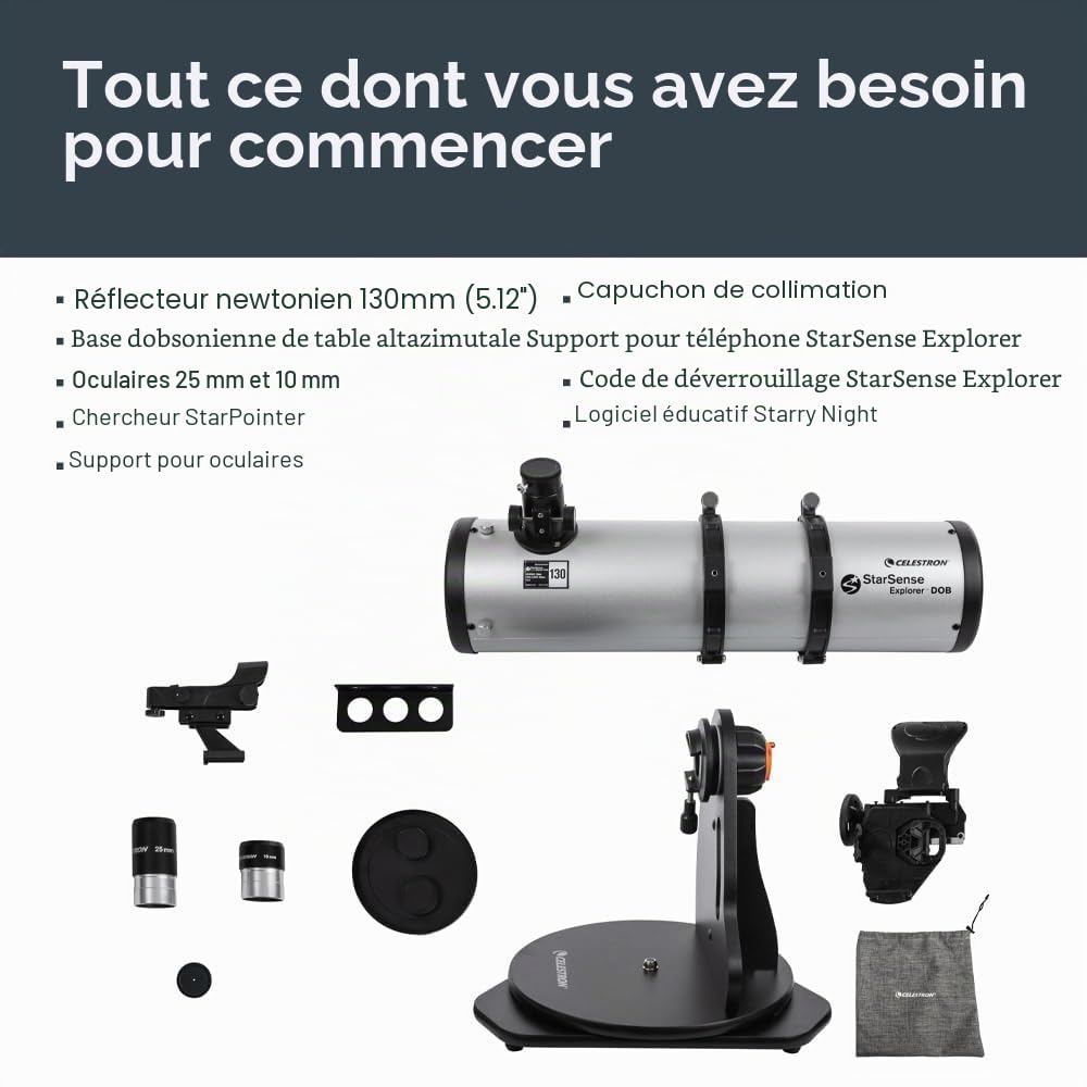Celestron 22481 StarSense Explorer 130 mm Télescope Dobson, Compatible avec Les Smartphones, Fonctionne avec l'application StarSense – Compatible iOS/Android