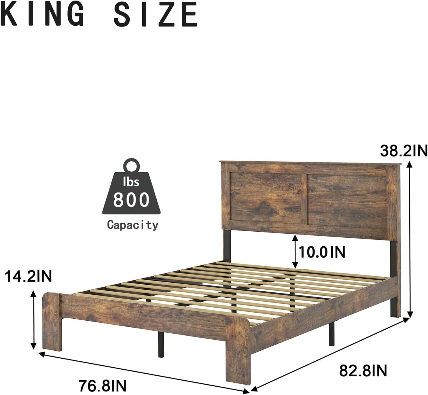 Wood King Bed Frame with Headboard, Rustic Farmhouse Platform Bed Frame with 12 Wood Slats Support, No Box Spring Needed, Easy Assembly (Vintage Brown, King)