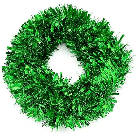 ESINO 6M Green Christmas Tinsel Garland, Fluffy and Shiny Tinsel for Xmas tree, Metallic Chunky Tinsel for Xmas Party Backdrops Wall Garland Tree Indoor and Outdoor Decor Cover