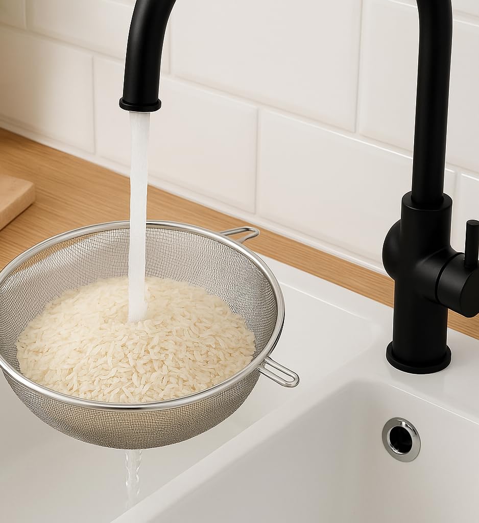 Scolapasta Acciaio Inox Maglia Fine - Colino Acciaio Inox Maglia Fine - Colino Cucina - Scolapasta con Manico, Filtro per Pasta, Riso, Verdura - Scola Pasta da Cucina - 22 cm