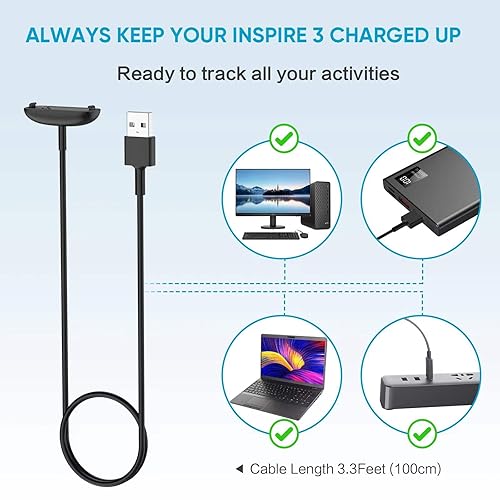Miniatura 5 de Paquete de 2 Cable de carga para Fitbit Inspire 3 (3.3 pies1.0 pies)