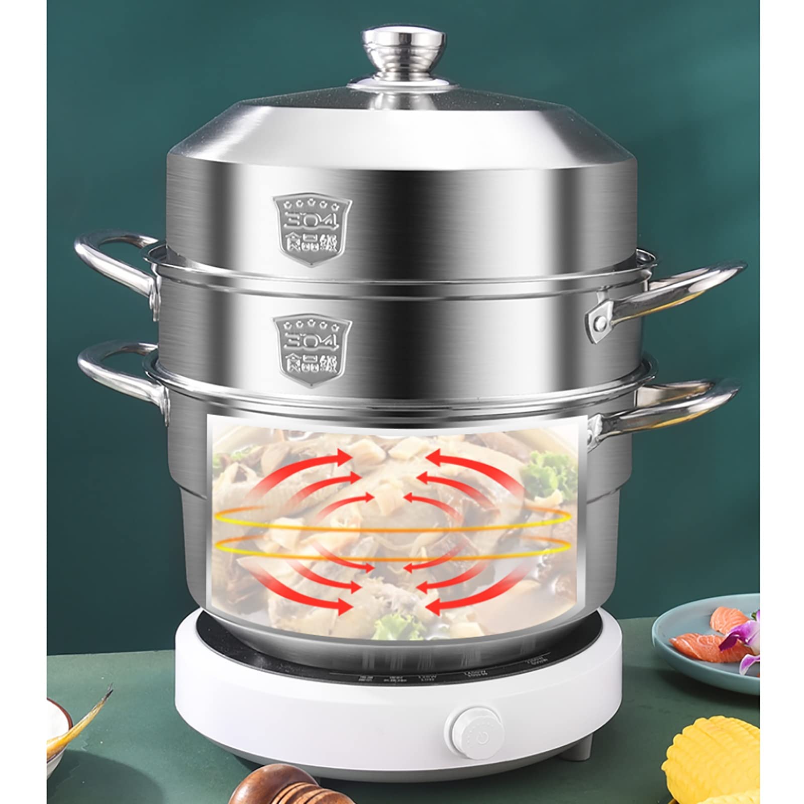 Dampfgartopf/Suppentopf/Edelstahl 304 In Lebensmittelqualität,Einteiliger Energiesammeltopfboden,Gedämpfte Meeresfrüchte,Hühnersuppe,Brei