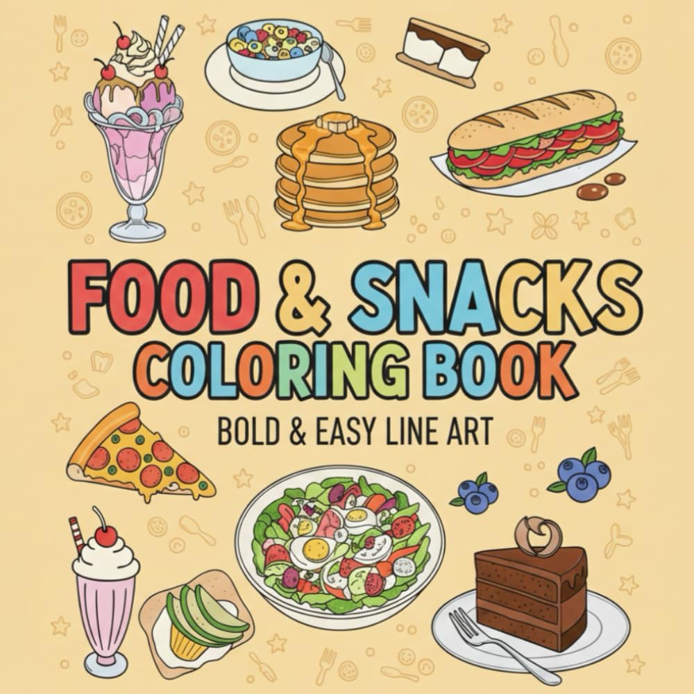 Food & Snacks Coloring Book: Bold and Easy Line Art