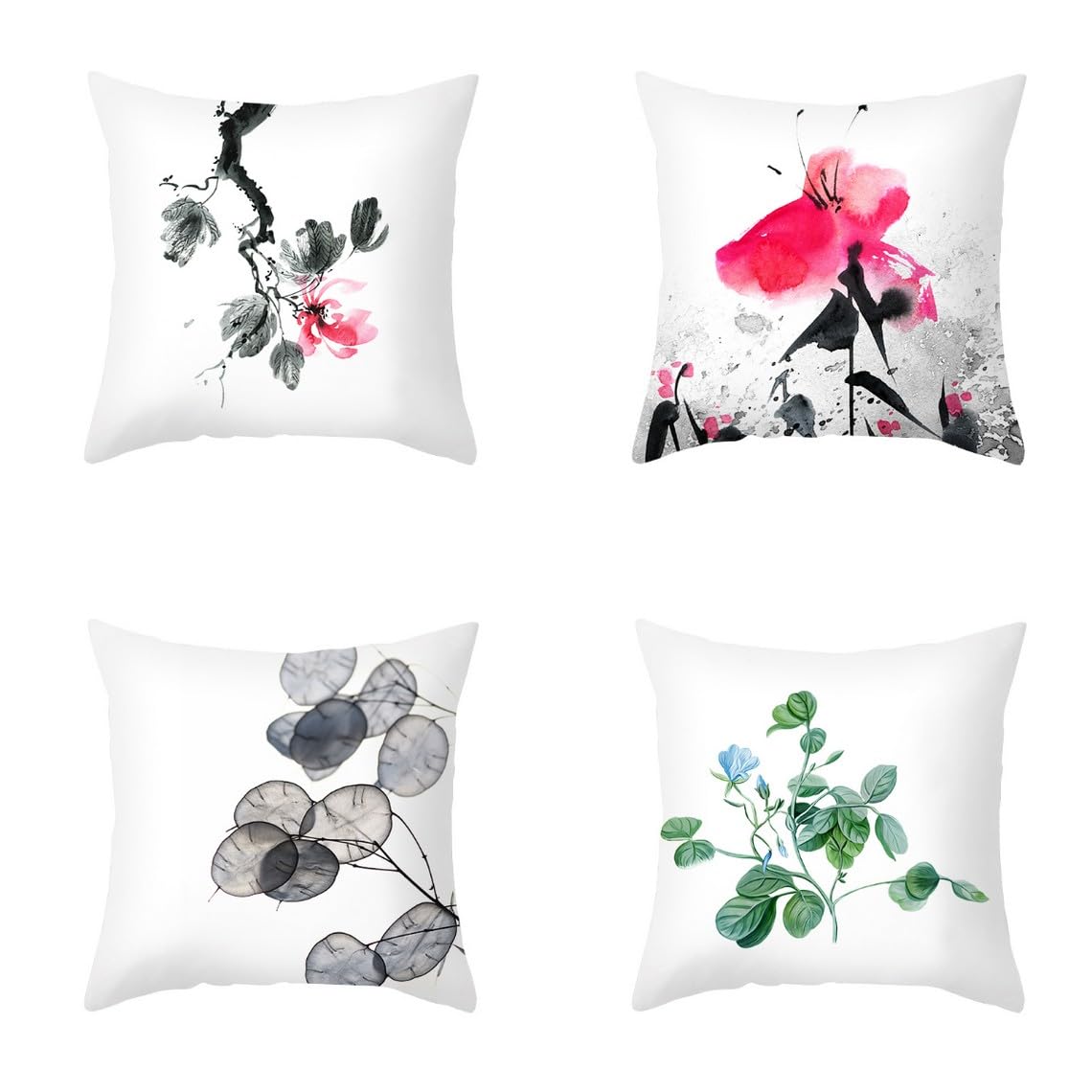 Chenlane Silk Pillow Covers Home Cushion Individual Chinese Style Ink Painting, Couch Pattern Makeup Premium Thickened Fabric 50x50 cm, 4Pcs