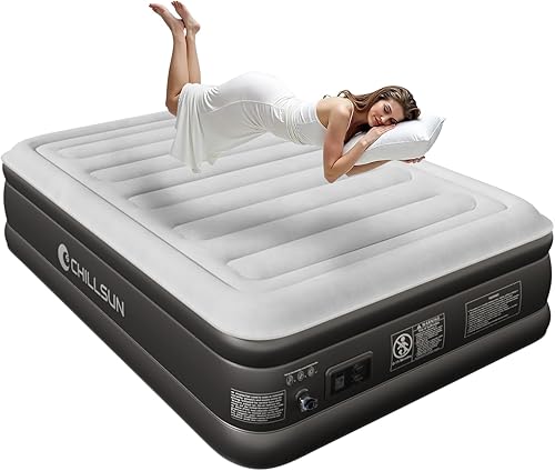 CHILLSUN Colchón de aire mejorado 2025 tamaño matrimonial con bomba integrada, colchón inflable elevado de 18 pulgadas, colchón inflable inflable,