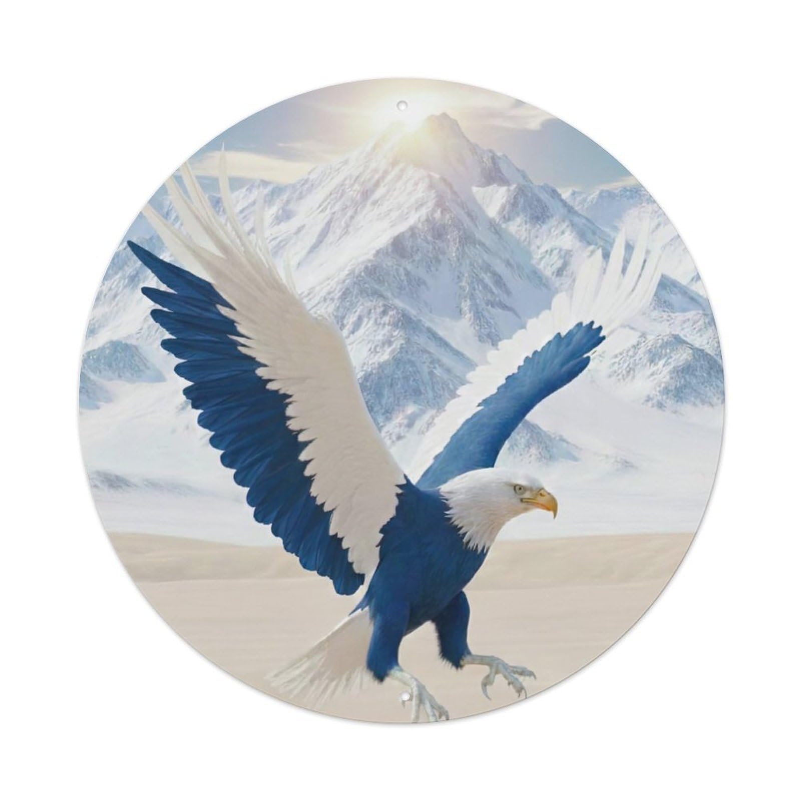 Animal Bald Eagle Snowy Peaks Flight Sunlight Blue Sky Vintage Metal Tin Sign Plaque Wall Decor for Cafe, Club Bar, Office, Garden Metal Poster 8x8Inch