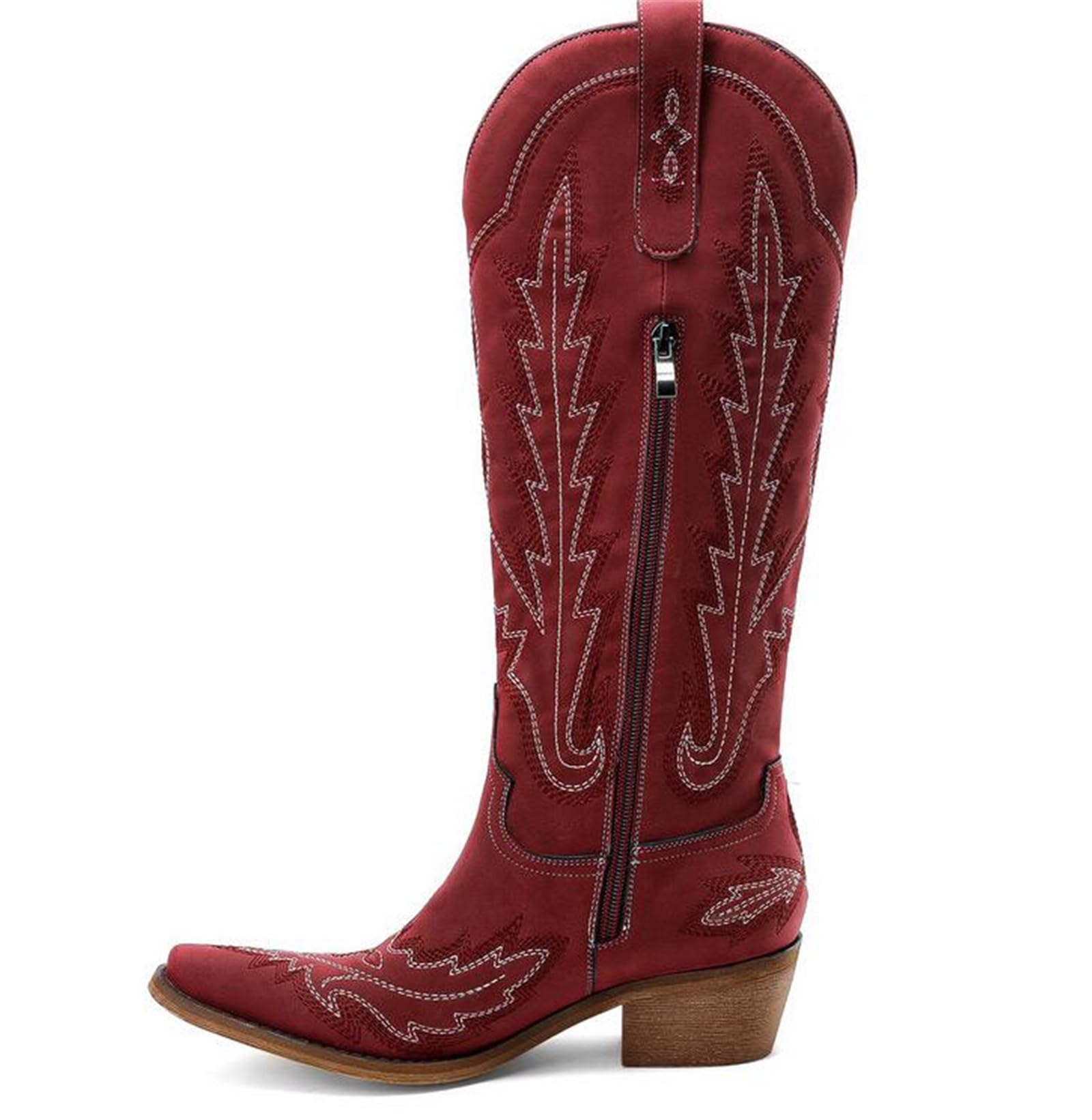 OTMYIGO 2023 Stivali da Donna Autunno Inverno Vintage Stivali da Cowboy Occidentali Donne Tacchi grossi Stivali Alti al Ginocchio Stile Etnico Stivali Alti al Ginocchio