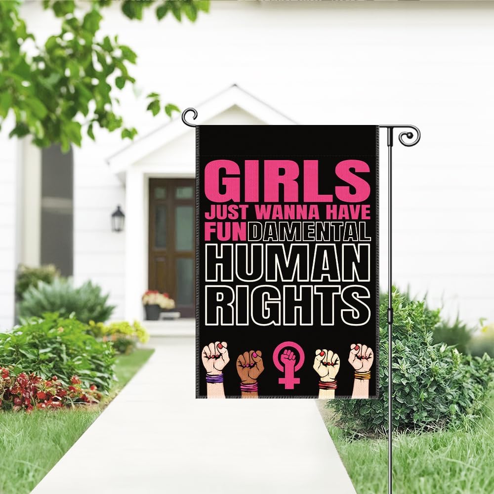 Girls Just Wanna Have Fundamental Human Rights Garden Flag, Funny Resist Flags for Outdoors, Feminist Garden Flag, Women Rights Equality Flag, Feminist Gifts for Women Sister Friend - Image 4