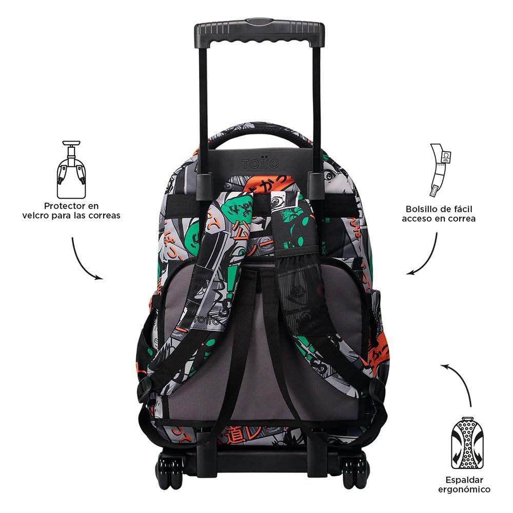 Mochila escolar con ruedas manga - Renglones TOTTO TAMAÑO GRANDE