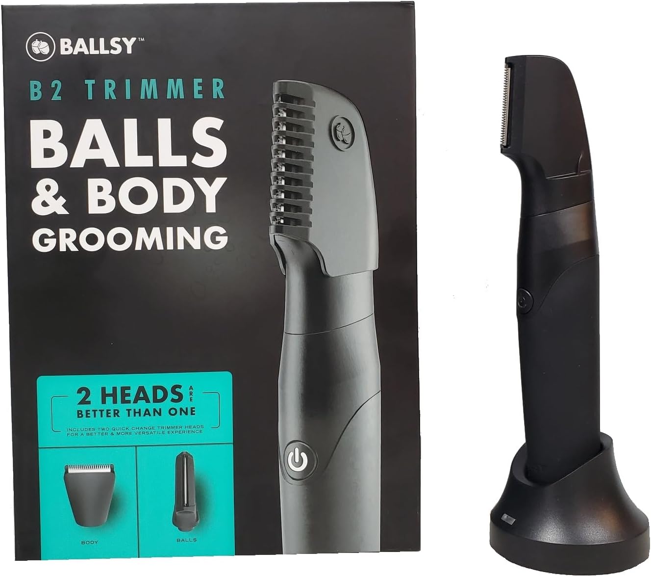 B2 Groin & Body Trimmer for Men, Includes 2 Quick Change Heads, Waterproof, Cordless Charging Base for The Ultimate Close Shave
