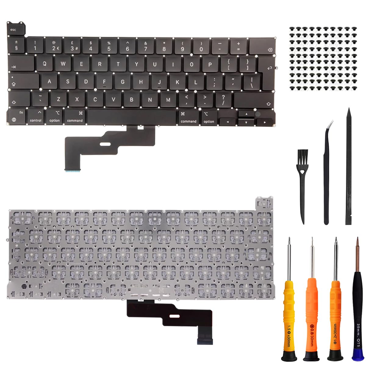 ZHUROUPU Replacement Keyboard UK layout for Macbook Pro 13″ with Retina A2338 Late 2020 Year (EMC 3578) with Keyboard Screws and Repair Tools, UK Standard Big Enter key keyboard Replacement