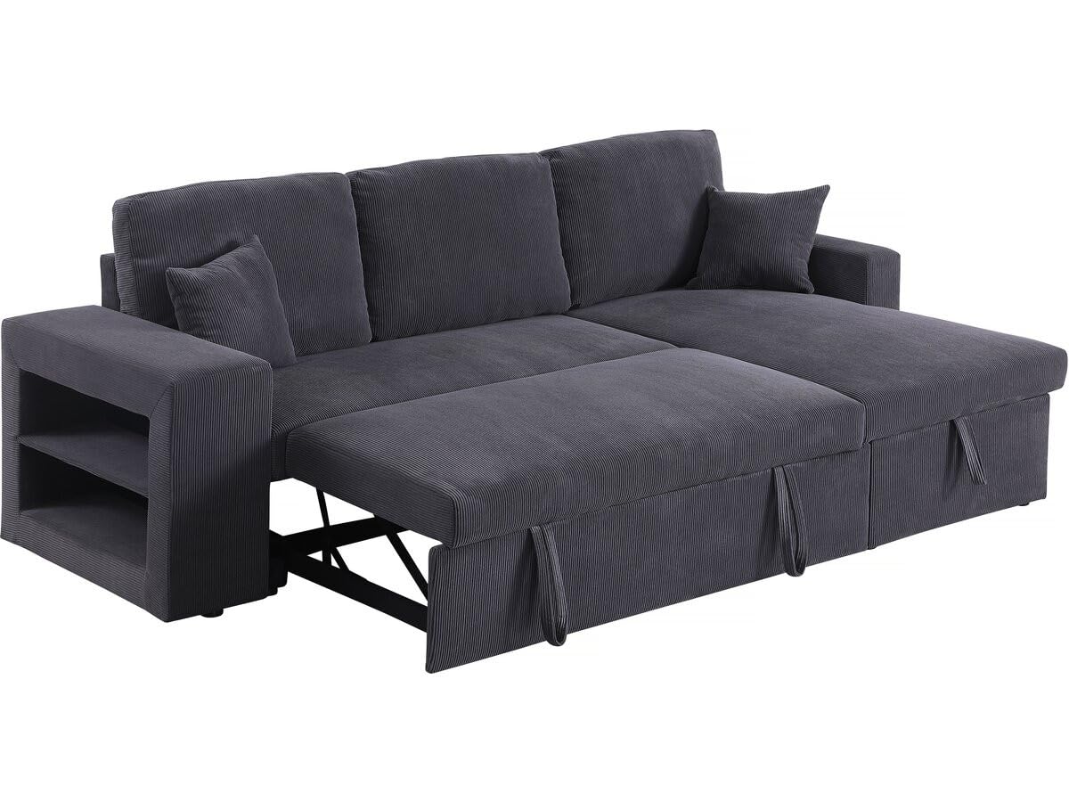 Habitat et Jardin Canapé d'angle en Velours côtelé Convertible/réversible Axel - 3 Places - Gris