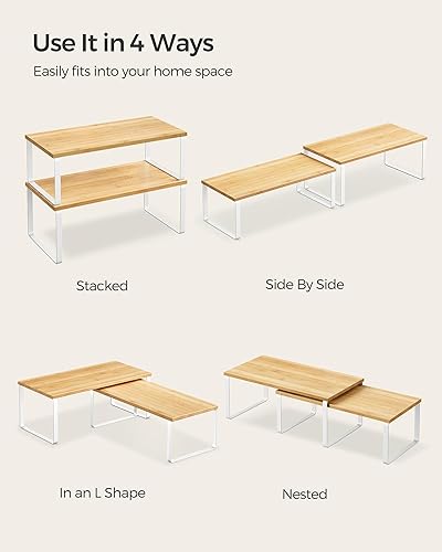 Vista 7 de SONGMICS Estante organizador de gabinete, juego de 2 estantes de encimera de cocina, almacenamiento de cocina, estante de especias, apilable, Blanco