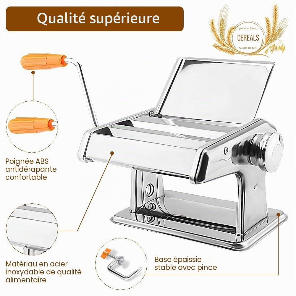 Machine à Pâtes Manuelle en Acier Inoxydable, 2 Lames de pour Spaghetti, Tagliatelles et Lasagne