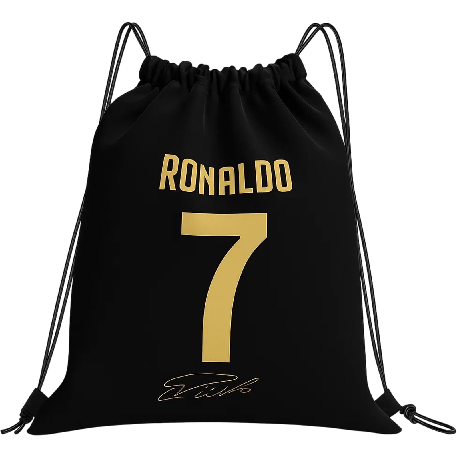 QhgPnt Football Kit Bag, Drawstring Backpack for Football Gear, Ronaldo Inspired Gifts for Boys, 32CM X 40CM Black Sports Storage Bag, Footballs Kits Organizer for Kids