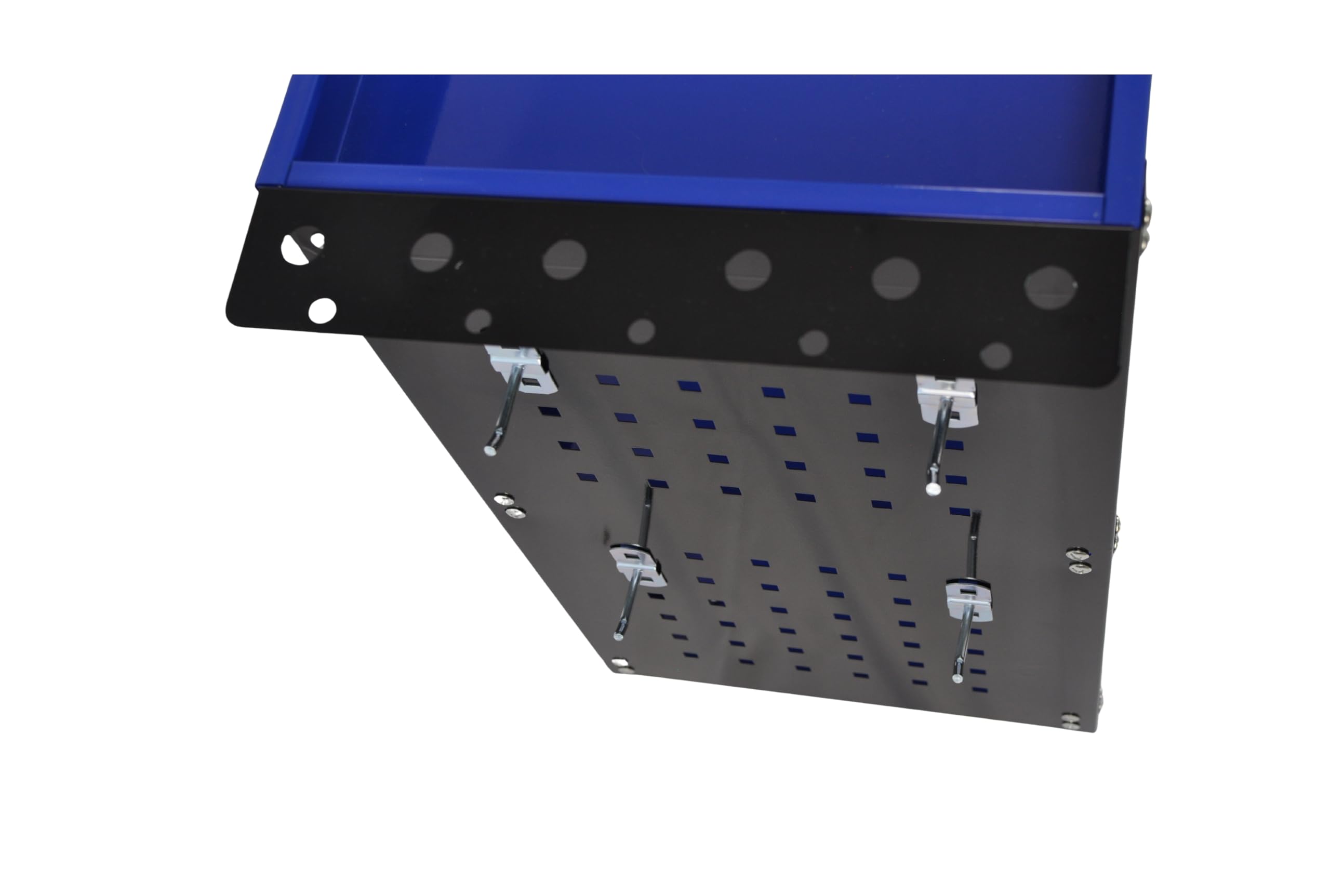 Carro de Taller Profesional 3 Baldas con Paneles Laterales y Ganchos – Azul/Negro – 700×350×760 mm – Carro Herramientas con Ruedas Maniobrable