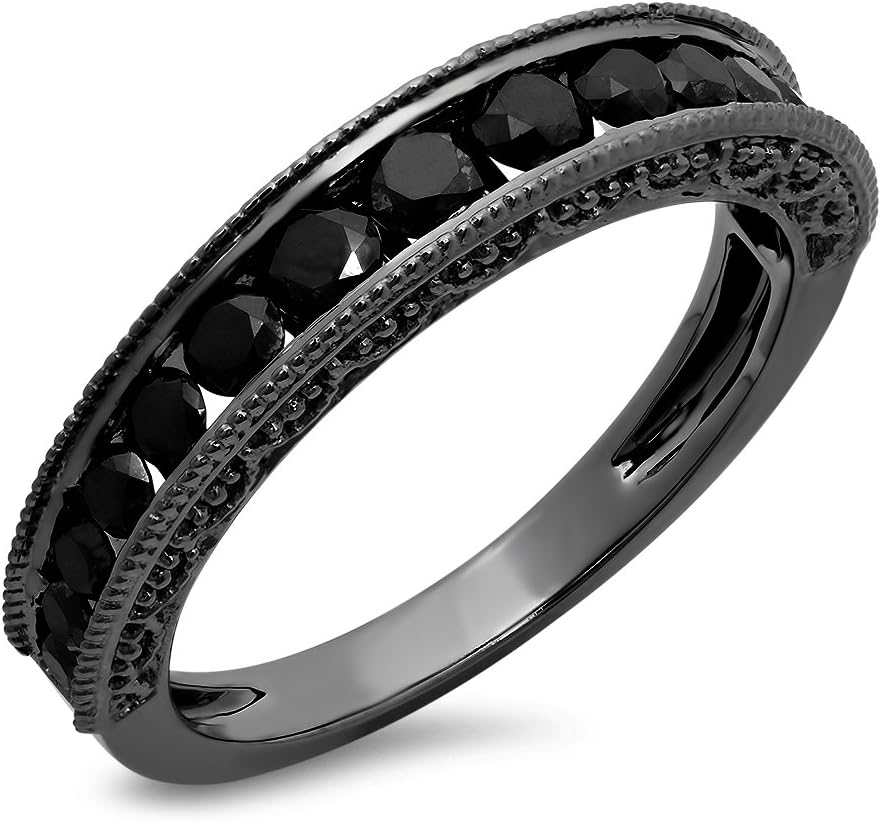 Dazzlingrock Collection 0.85 Ctw Black Rhodium Plated 10K Black Natural Diamond Vintage Style Bridal Wedding Band, Real Solid White Gold