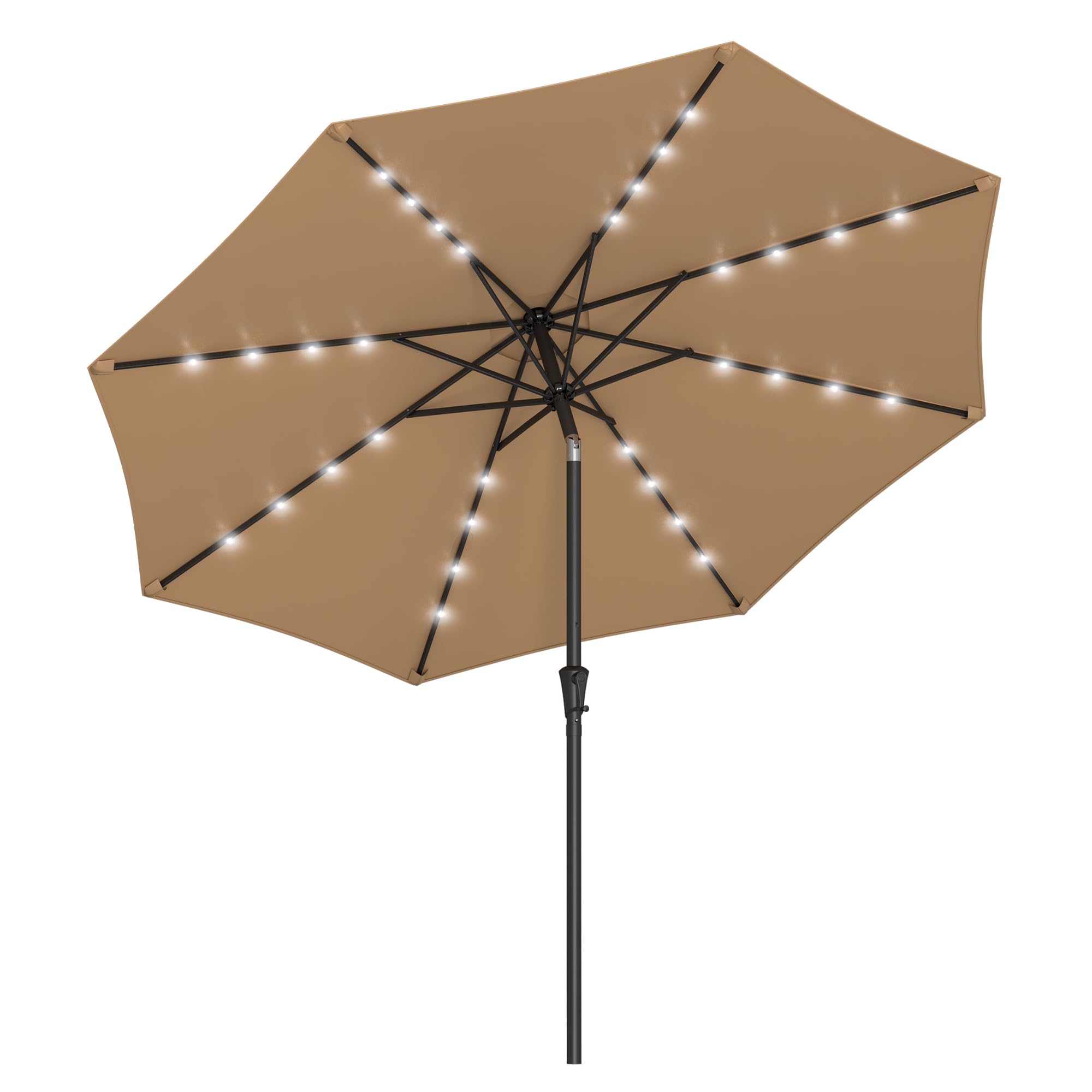 SONGMICS Parasol 300 cm met led-solarverlichting, 32 ledlampjes, uv-bescherming UPF 50 , aan beide zijden 30 graden kantelbaar, voor tuin, terras, zwembad, balkon, zonder standaard, grijs GPU33GY