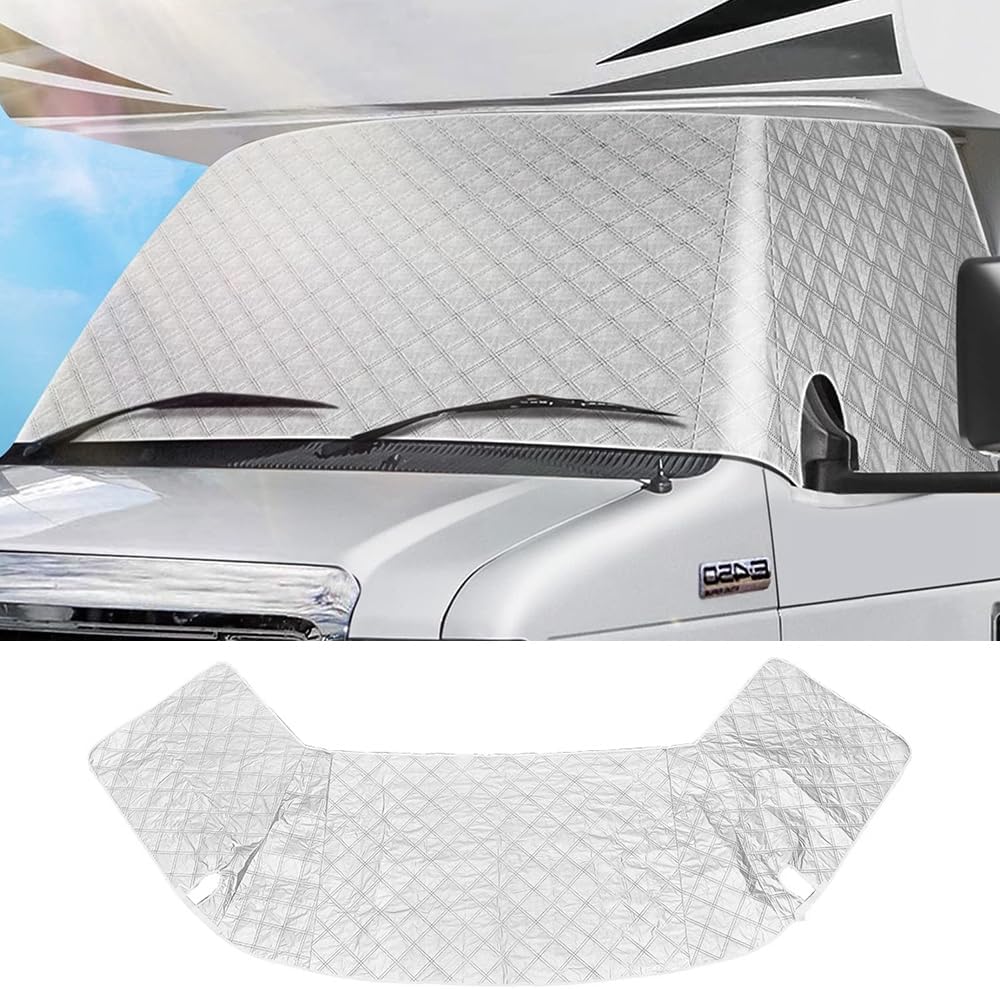 Blueshyhall Car Windshield Snow Cover for Ice and Snow, 4 Layer Front Window UV Sunshade Protection Cover for 1997-2024 Class C F-ord E450 RV
