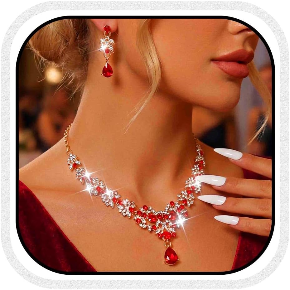 CLOACE Rhinestone Wedding Bridal Jewelry Set Silver Sparkly Earrings Prom Necklace Jewelry Accessories for Women