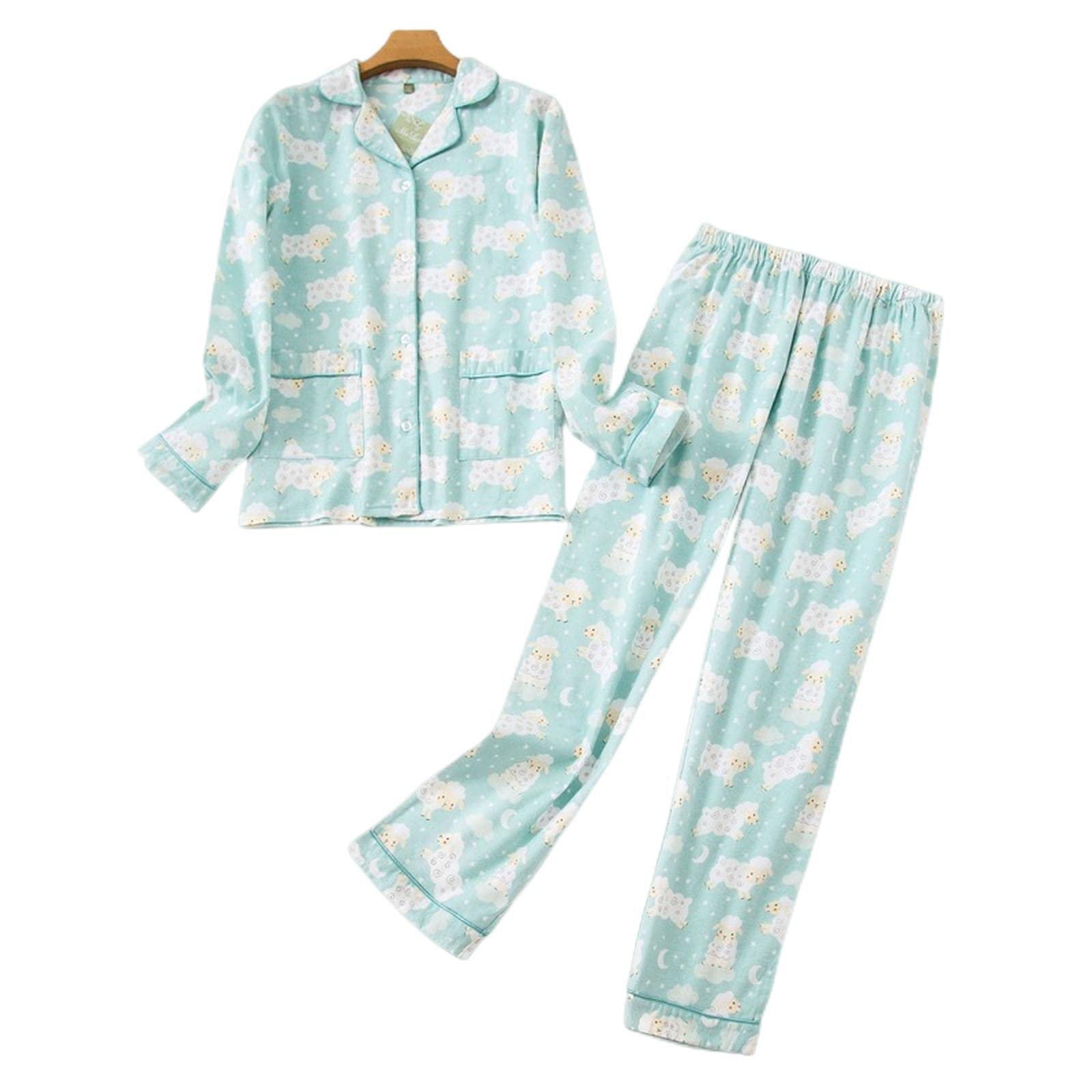 MOGSA Pijamas para mujer, tallas grandes, ropa de franela de algodón para mujer, traje de otoño y primavera, estampado a cuadros, tops para dormir