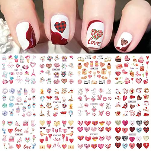 S.A.V.I 12 Sheets of DIY Nail Art Water Transfer Decals, Heart, Love, Text Pattern, Nail Stickers, Nail Tattoo Stickers