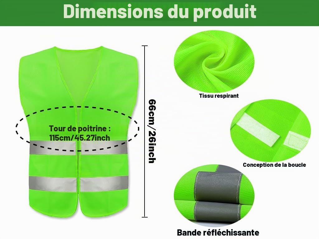 Anlising Gilet de Sécurité, 10PCS Gilet de Sécurité Réfléchissant, Gilet De Sécurité Haute Visibilité, Gilet Réfléchissant, Gilet Réfléchissant de Voiture, pour Conducteurs Travailleurs Unisexe