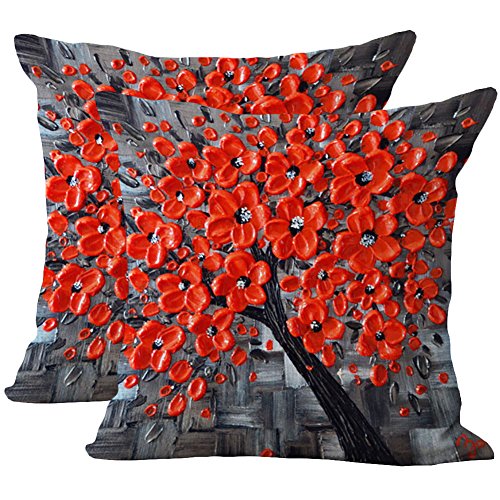 JOTOM Fodera per Cuscino Cotone e Lino Alberi e