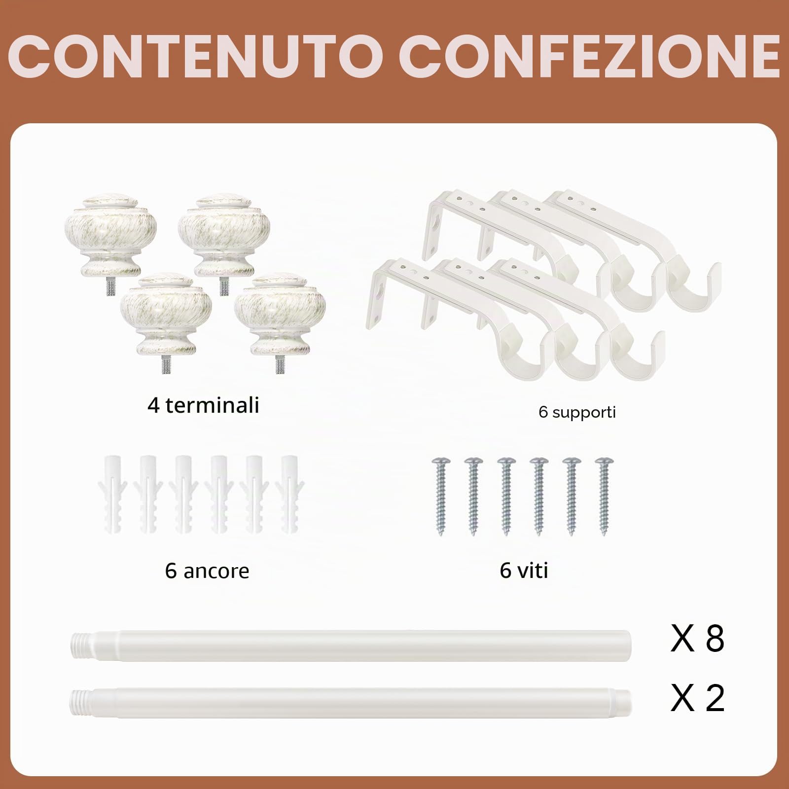 BellaHills 2 Pezzi Bastone per Tenda, 76-230 cm Aste per Tende per Finestra con Coperchio e Staffe Set, Bastone per Tende Regolabile di Diametro 25mm per Camera da Letto, Bianco