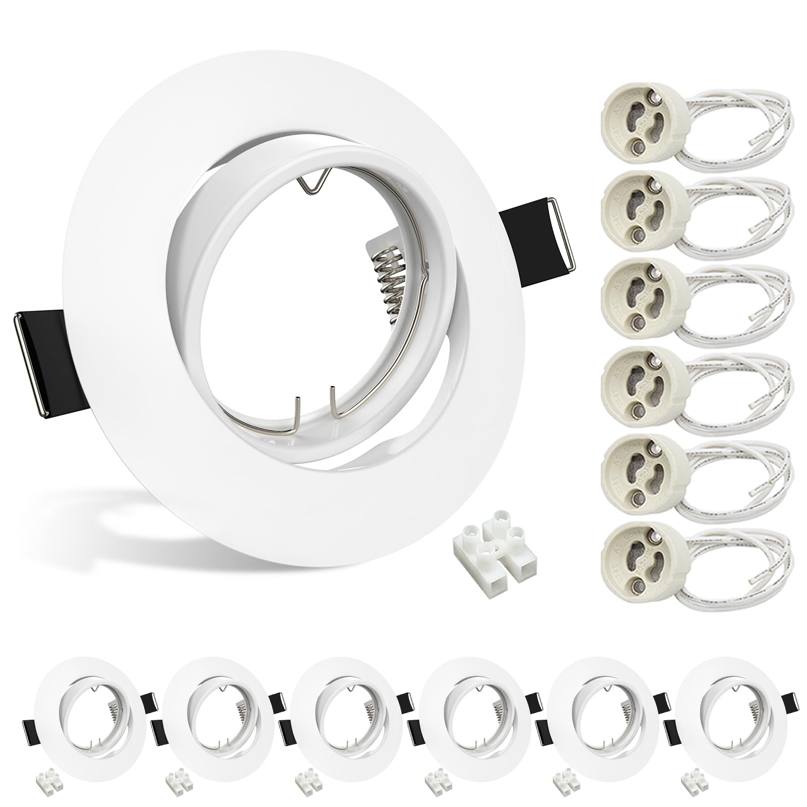 Wondlumi 6er LED Einbaustrahler GU10 Rahmen 68-85mm Deckenspots Schwenkbar LED Spots 230V Weiß Rund Einbaurahmen mit GU10 Fassung