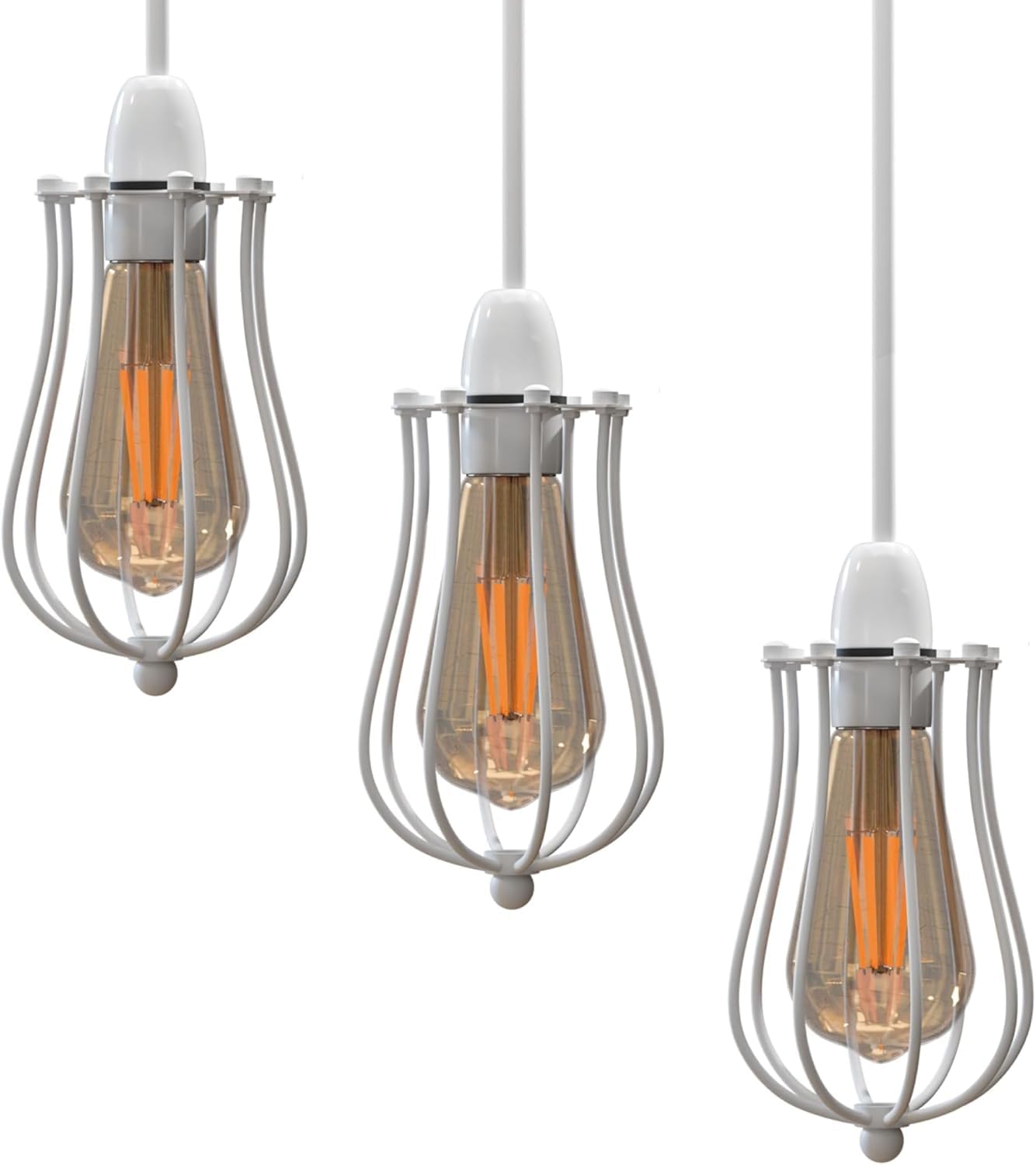 DC VOLTAGE Modern 3 Pack Pendant Light Metal Balloon Wire Cage E27 Bulb Base Easy Fit Hanging Ceiling Lamp Shade Ideal for Kitchen Living Room Hallway Bar Coffee Shop Hotels