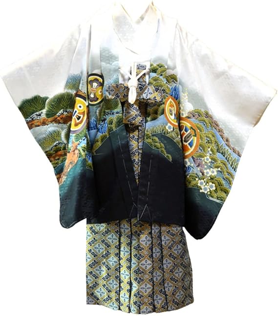 Amazon Co Jp ヘサカ 七五三 着物 男の子 5歳 フル セット 13点 15 白 鷹に富士 服 ファッション小物