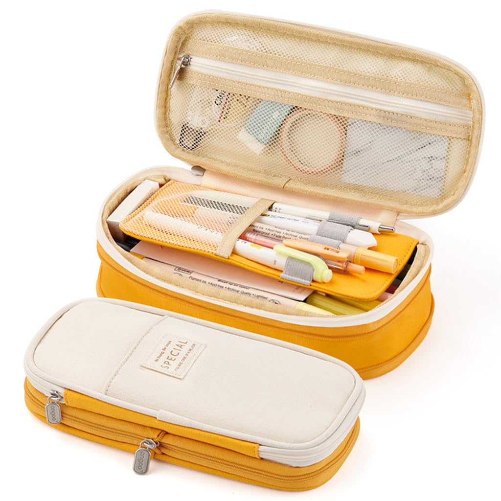 HASTHIP® Big Capacity Pencil Case Stationery, Storage Multiple Compartment Double Zipper Portable Large Storage High Capacity Bag Pouch for College Student Teen (Yellow) (B081WLC5XQ) Amazon Price History, Amazon Price Tracker