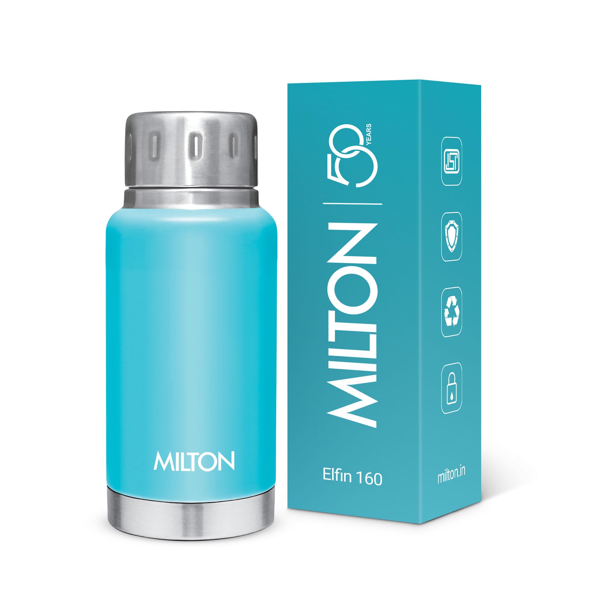 Milton Elfin 160 Thermosteel Water Bottle 160 ml, 24 Hr Hot and Cold I Leak Proof Lid, ISI Certified I Vacuum Insulated I for Office, Gym, School I Light Blue