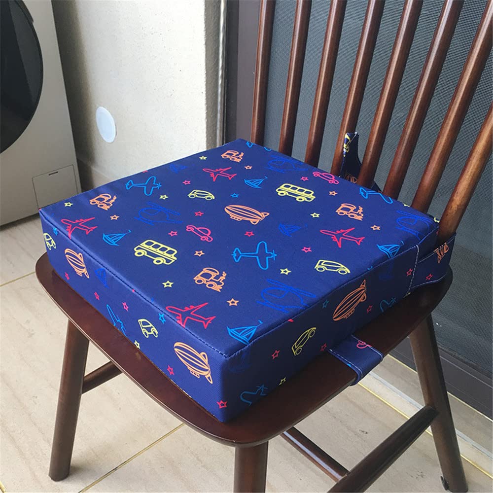 Chickwin Toddler Booster Seat for Dining Table Thick Increasing Washable Cushion with 2 Adjustable Straps Safety Buckle, Dismountable Portable Travel for Baby Child Kids (Navy Blue,32x32x8cm)