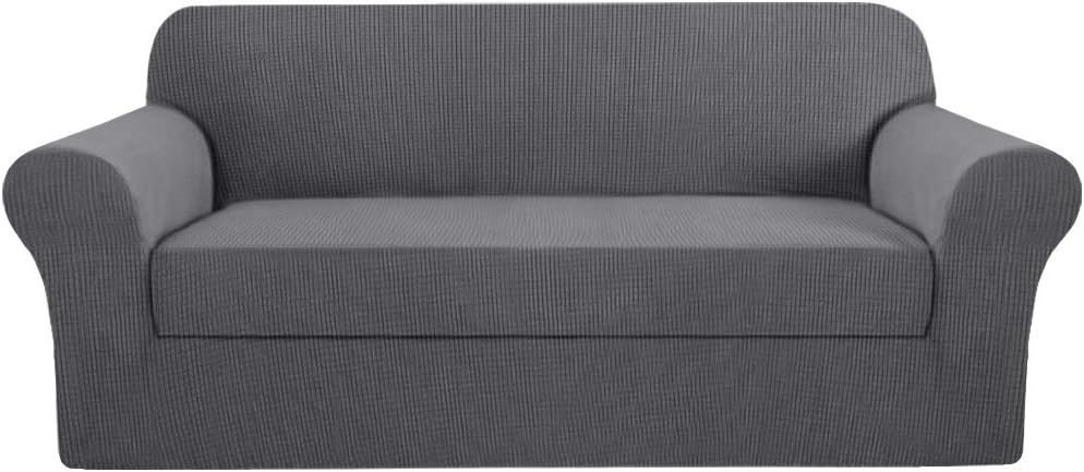 H.VERSAILTEX Modern Spandex 2 Pieces Sofa Cover Lycra Jacquard High Stretch Sofa Slipcover Stylish Furniture Cover/Protector Machine Washable - Sofa - Charcoal Gray