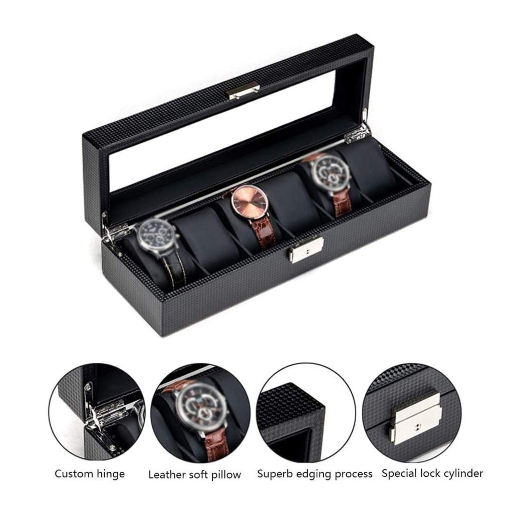 XBTGS Caja de almacenamiento de joyas, organizador de relojes, caja de almacenamiento de 6 ranuras, regalos de cumpleaños para hombres y mujeres,