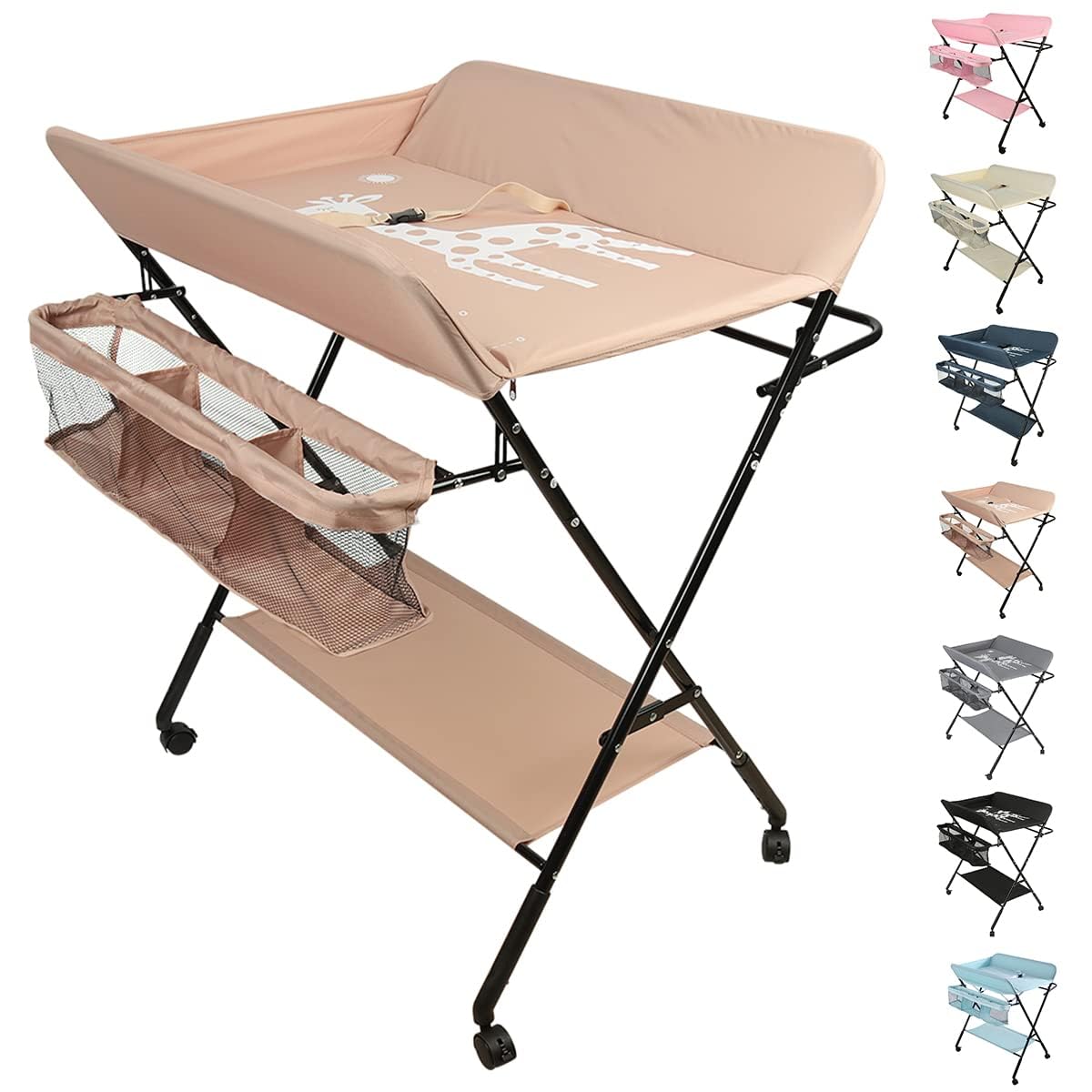 Belfoye - Mesa cambiador plegable y portátil, carga máxima de 25 kg para nuevos, ajustable en altura, mesa de cambio plegable para reemplazo de pañales (almendra)