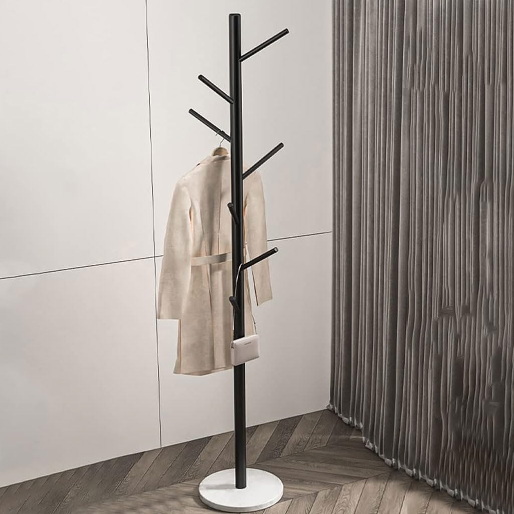 Appendiabiti autoportante in metallo con base in marmo, 7 ganci, organizer per cappelli e cappotti, per ingresso, corridoio, camera da letto, armadio, elegante albero bianco